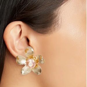 RACHEL PARCELL GOLD PLATED PINK CRYSTAL BIG FLOWER STUD EARRINGS NWT